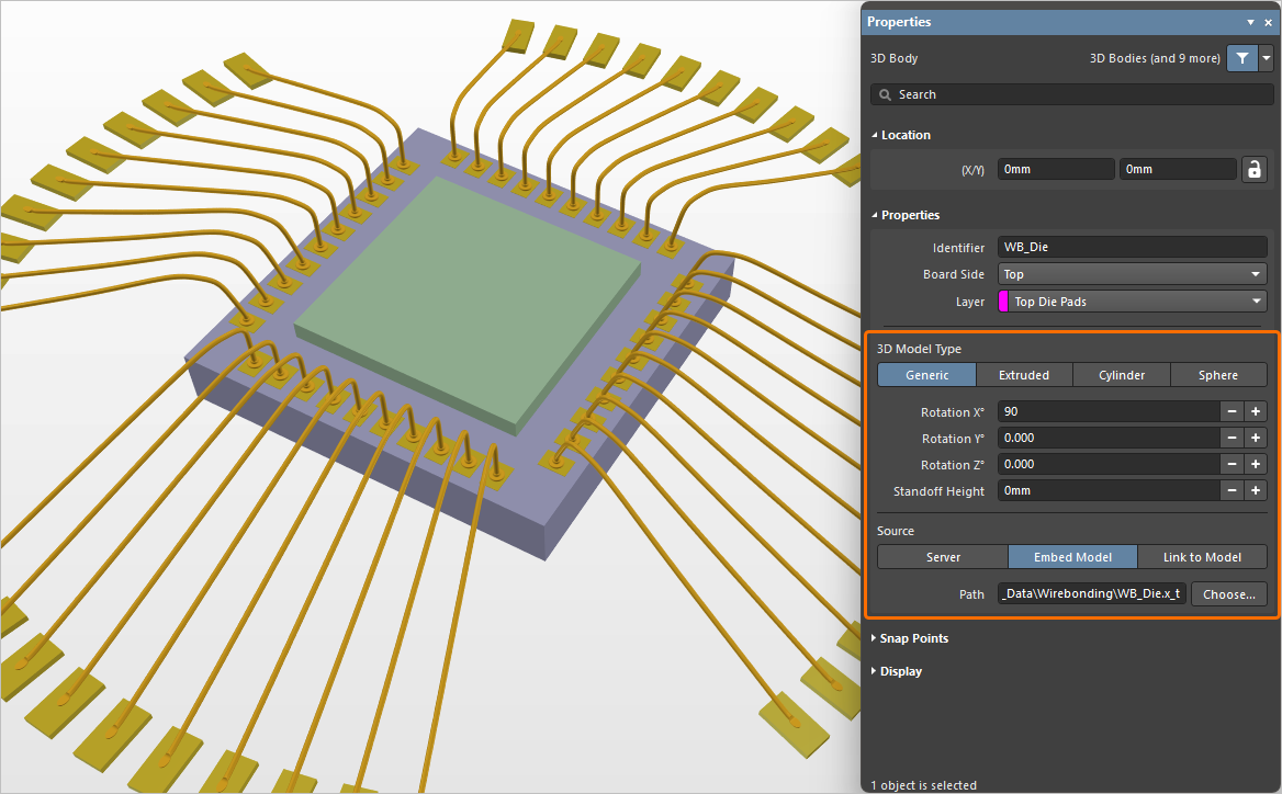 In this example, a Parasolid format model is used as a die.
