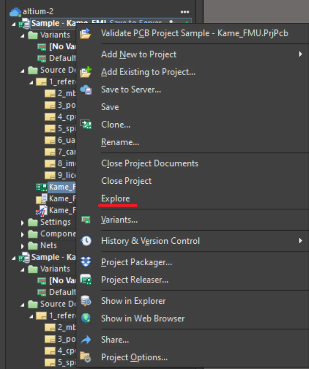 Projects panel>then click Explore