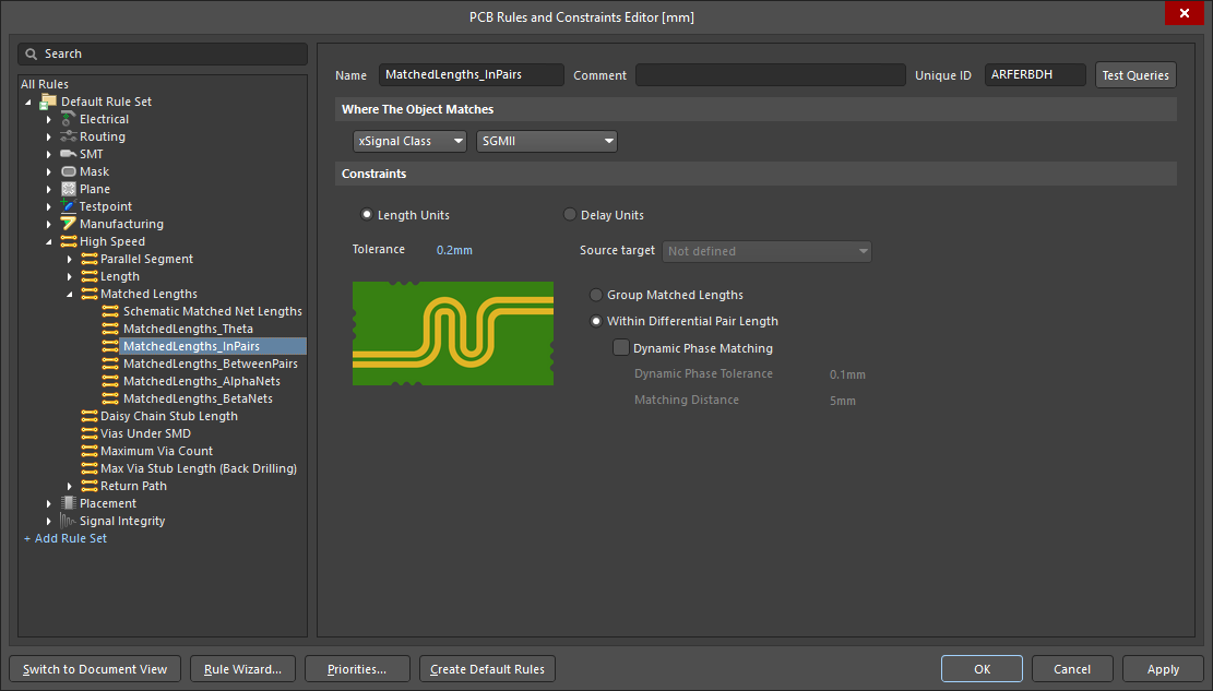 Within pair tolerance - Rules dialog