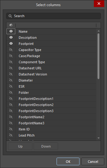 The Select columns dialog The Select columns dialog
