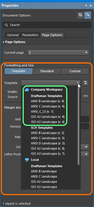 If Workspace Draftsman Sheet Templates exist, then when actively connected to the Workspace they will be presented under the entry of this Workspace.