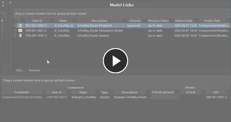 Assign a model to an existing component using drag and drop from the Model Links region to the corresponding model column for that component.