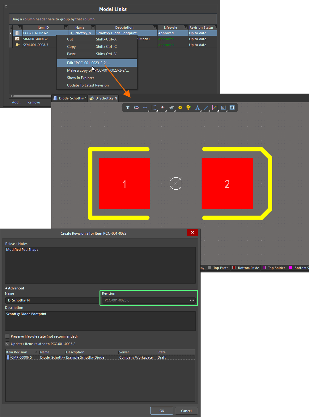 Edit and save a model directly from the Model Links region of the Component Editor. Edit and save a model directly from the Model Links region of the Component Editor.
