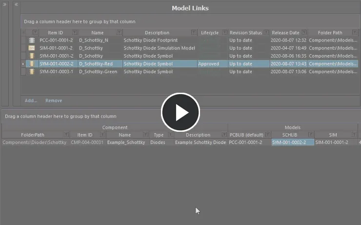 Assign a model and add a new component on-the-fly, using drag and drop from the Model Links region.