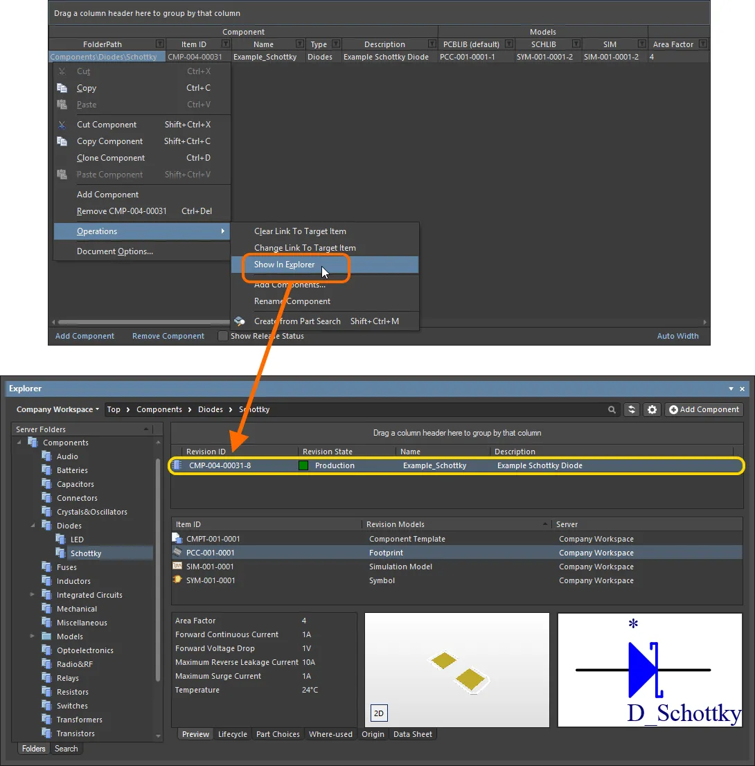 Jump to an already saved component in the Explorer panel, directly from the Component Editor when you have that component revision oped for editing. Jump to an already saved component in the Explorer panel, directly from the Component Editor when you have that component revision oped for editing.