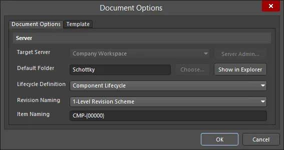 Workspace settings are defined through the Document Options dialog.