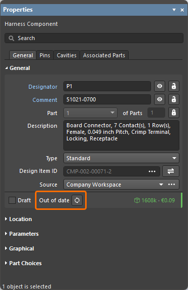 An example of indicating an out-of-date harness component revision