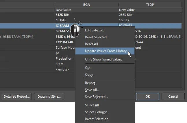 If an Alternate Part component has been modified in the library, use the Update Values from Library command to refresh the copy used in the project. If an Alternate Part component has been modified in the library, use the Update Values from Library command to refresh the copy used in the project.