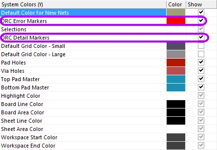 Configure the color of the Error and Detail Markers in the View Configurations dialog.