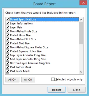 The Board Report dialog