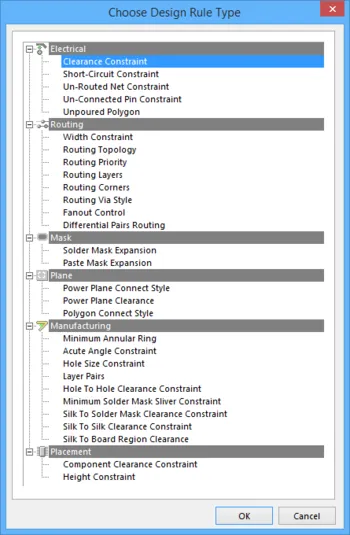 The Choose Design Rule Type dialog
