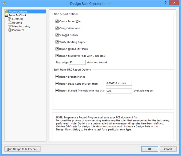 The Design Rule Checker dialog