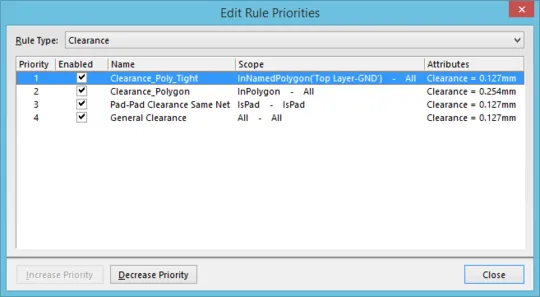 The Edit Rule Priorities dialog