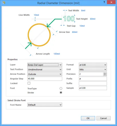 The Radial Diameter Dimension dialog