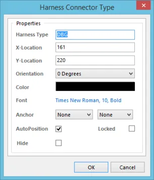 The Harness Connector Type dialog