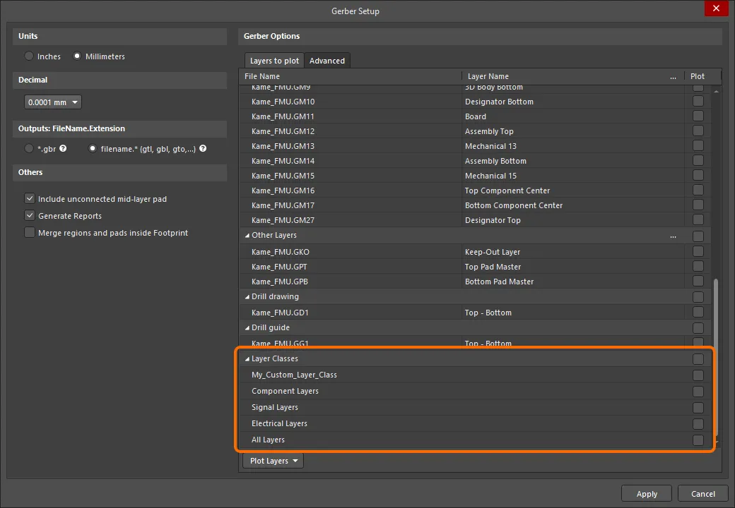 The Layer Classes list The Layer Classes list