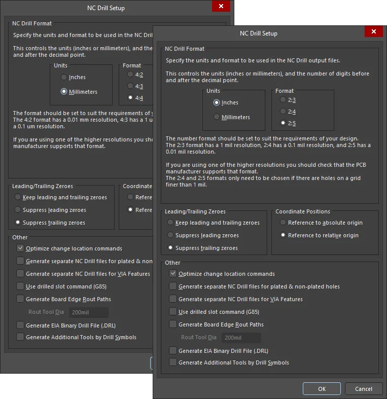 The NC Drill Setup dialog The NC Drill Setup dialog