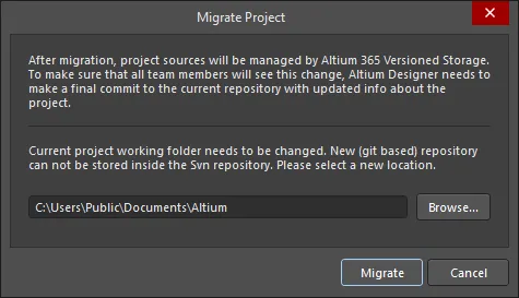 The Migrate Project dialog The Migrate Project dialog