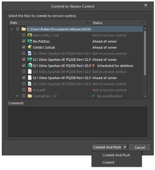 The Commit to Version Control dialog The Commit to Version Control dialog