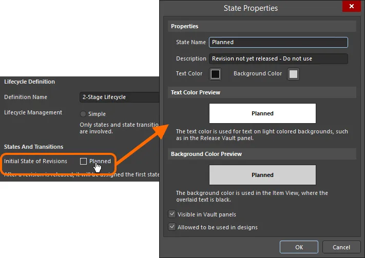 Configure the initial state for revisions. Configure the initial state for revisions.