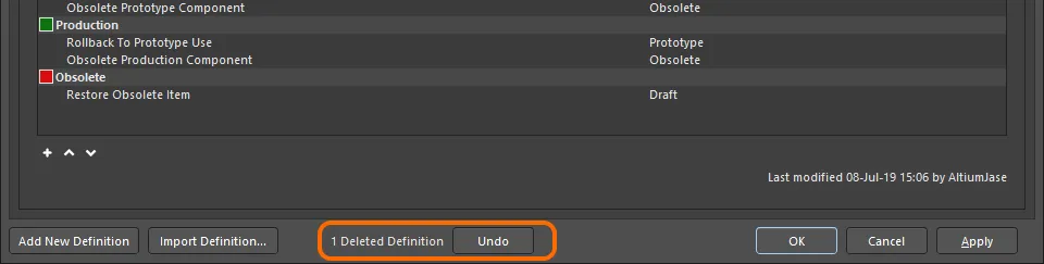 The operation to delete lifecycle definitions can be undone. The operation to delete lifecycle definitions can be undone.