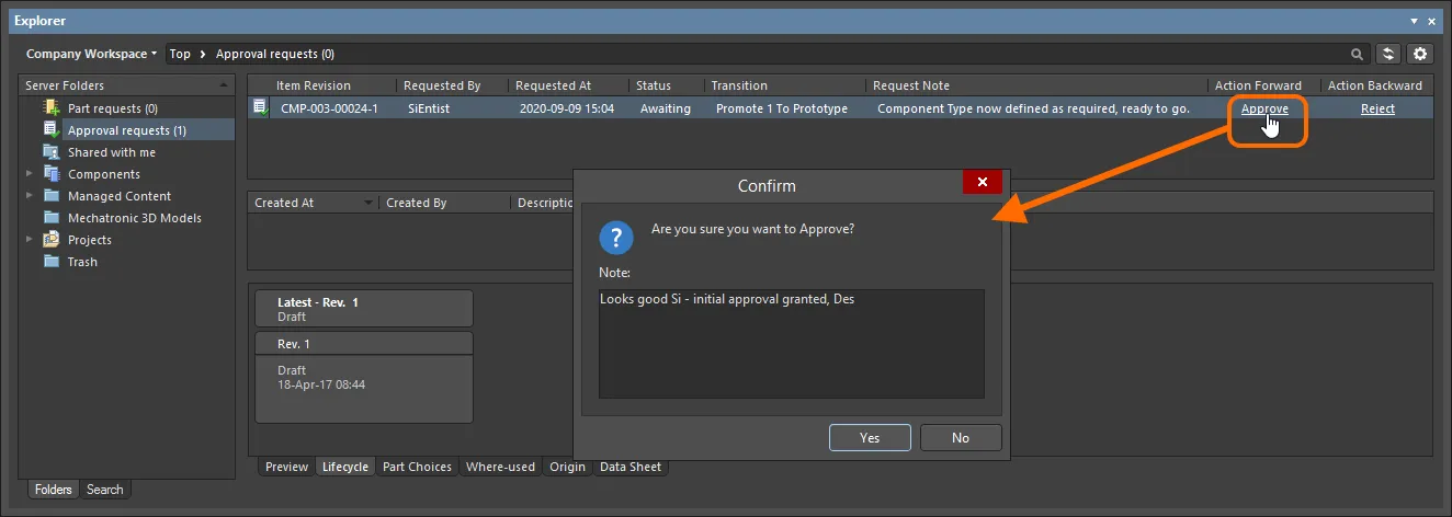 Example use of the Approve action. Example use of the Approve action.
