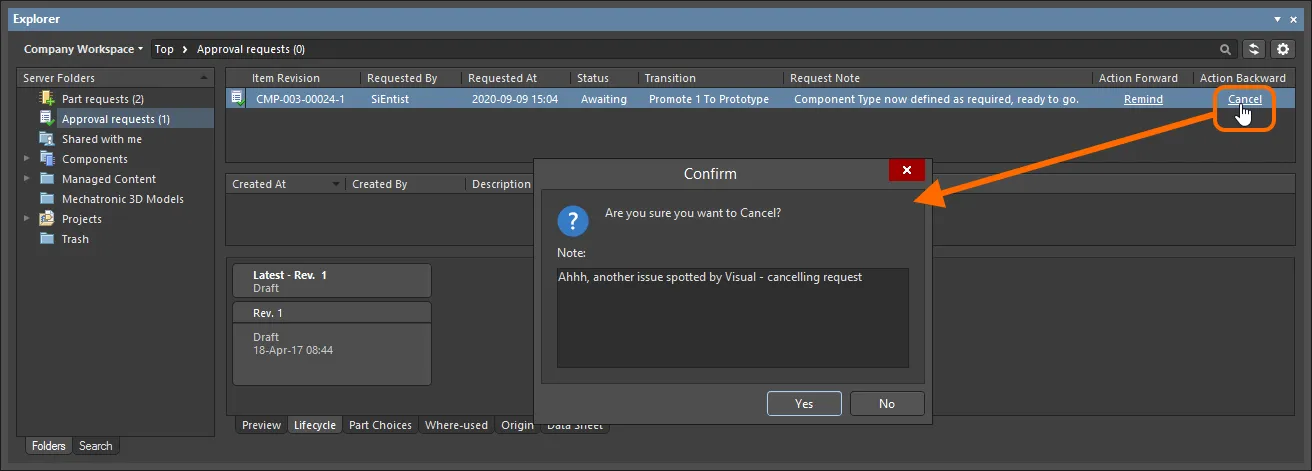Example use of the Cancel action. Example use of the Cancel action.