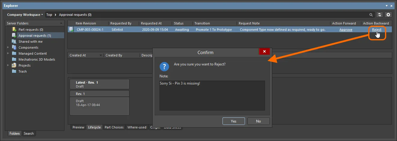 Example use of the Reject action. Example use of the Reject action.