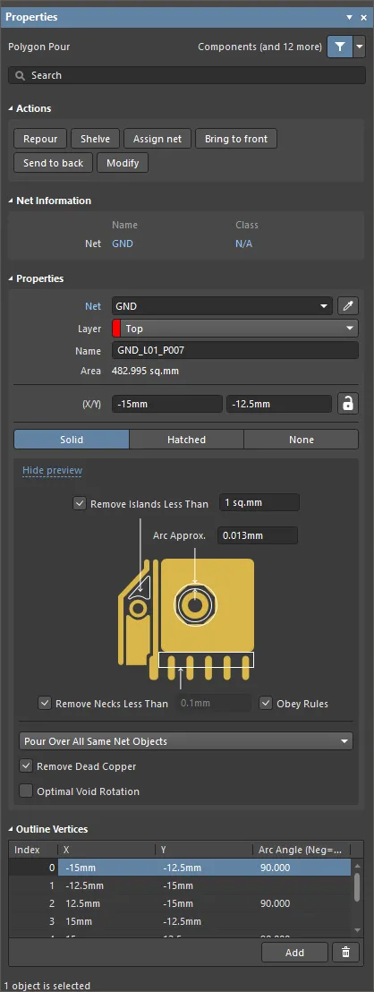 The Polygon Pour mode of the Properties panel The Polygon Pour mode of the Properties panel