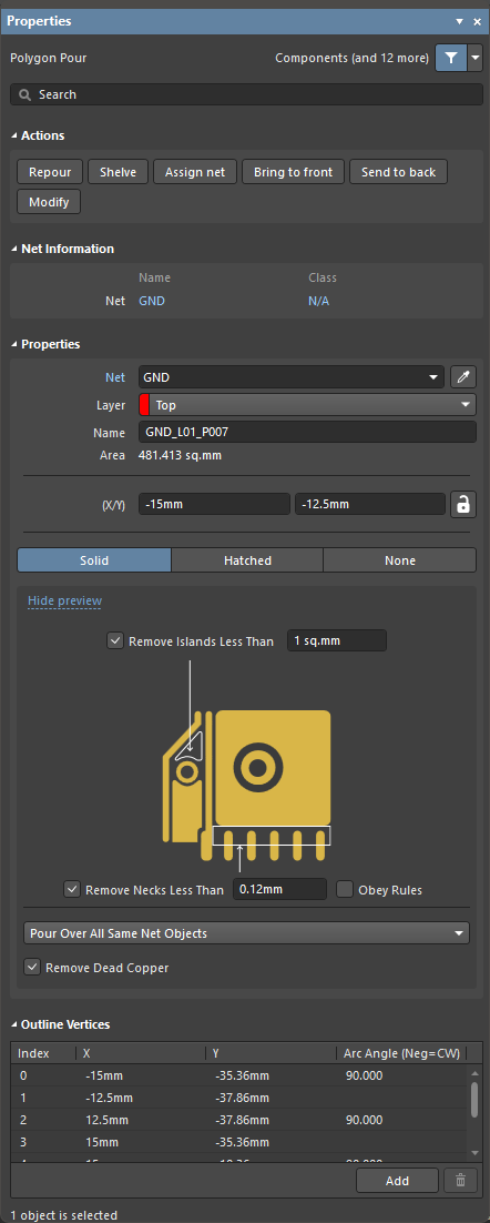 The Polygon Pour mode of the Properties panel The Polygon Pour mode of the Properties panel