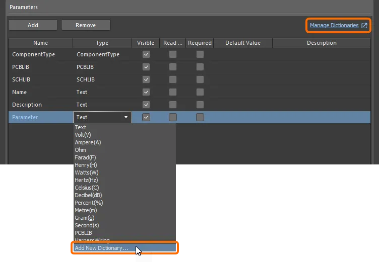 Access the page to manage dictionaries in the Workspace's browser interface from the Component Editor. Access the page to manage dictionaries in the Workspace's browser interface from the Component Editor.