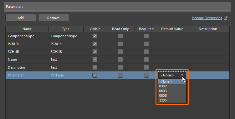 Select a default value from those defined for the selected dictionary-defined type. Select a default value from those defined for the selected dictionary-defined type.
