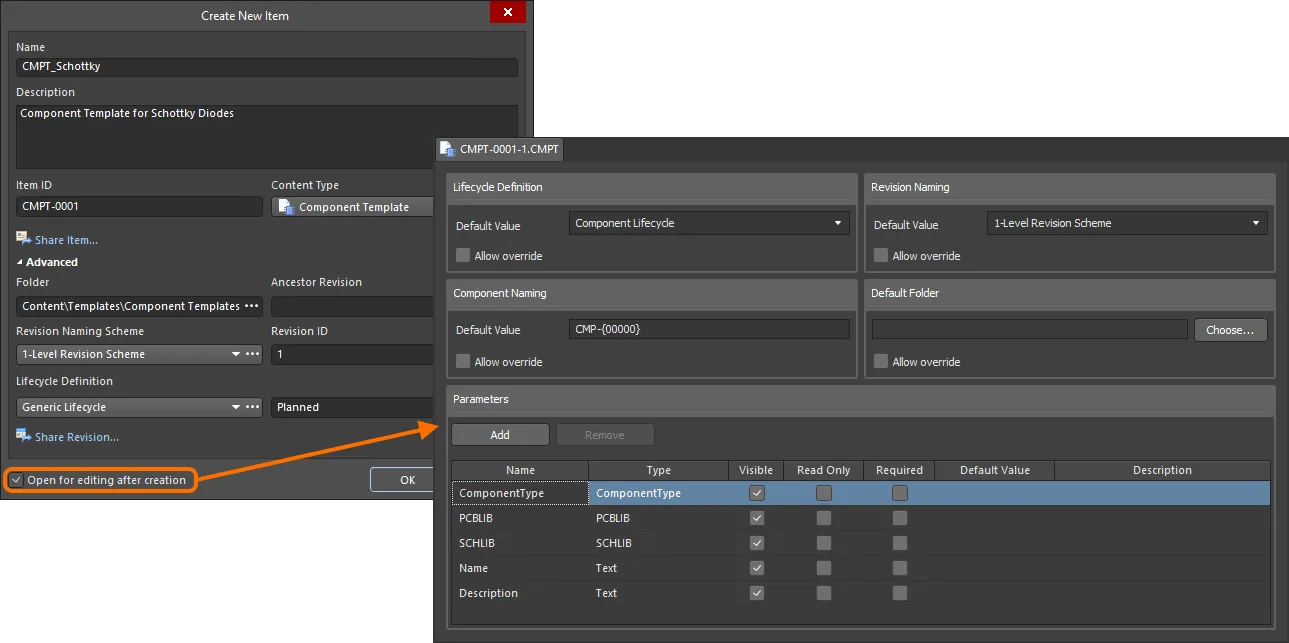 Example of editing the initial revision of a component template, directly from the Workspace – the temporary Component Template Editor provides the document with which to define your component template. Example of editing the initial revision of a component template, directly from the Workspace – the temporary Component Template Editor provides the document with which to define your component template.