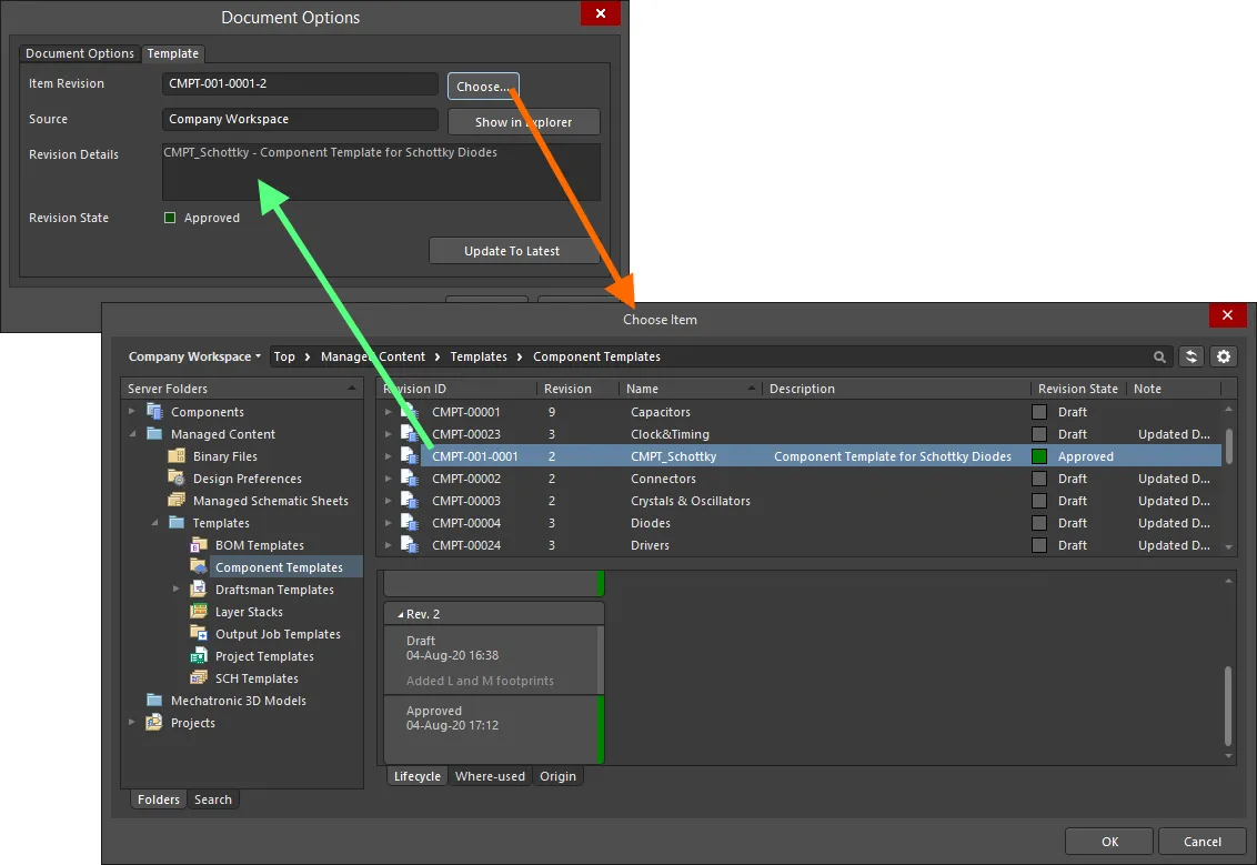 Manually linking a component to a revision of a component template, in the target Workspace. Manually linking a component to a revision of a component template, in the target Workspace.