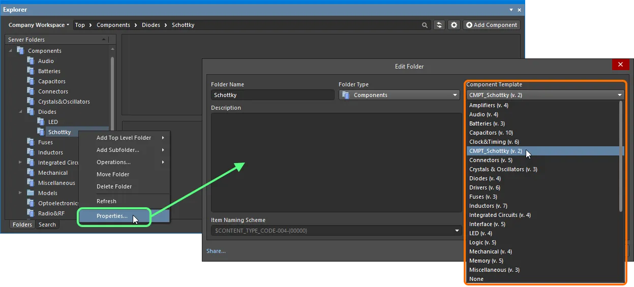 Specify a default component template, to be applied to all components created within the parent Components folder. Specify a default component template, to be applied to all components created within the parent Components folder.