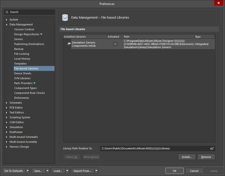 The Data Management – File-based Libraries page of the Preferences dialog