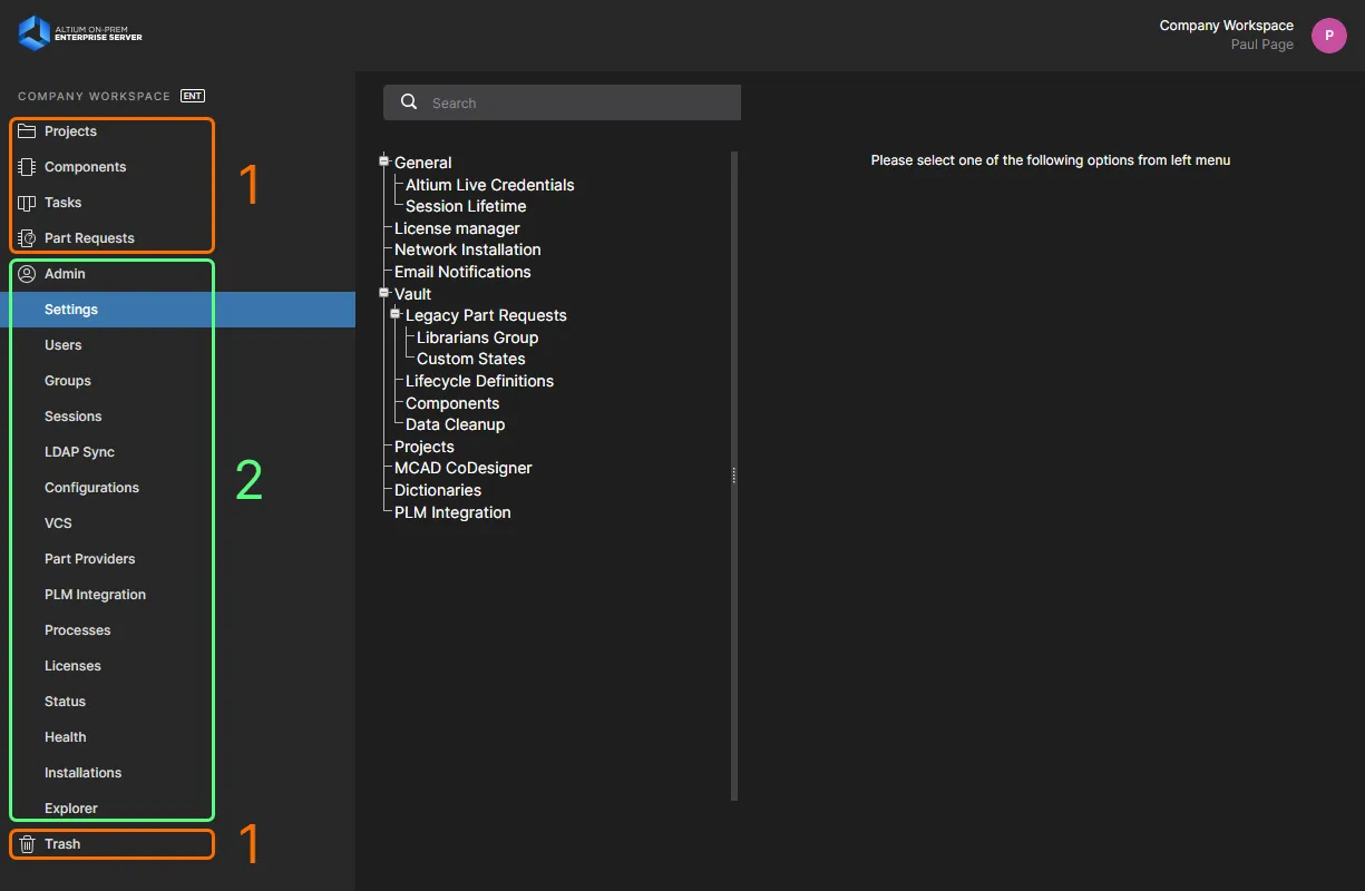 The overall browser interface can be divided into two distinct sets of interface elements – those accessible in general by all users of the Enterprise Server and those accessible only by Enterprise Server Administrators. The overall browser interface can be divided into two distinct sets of interface elements – those accessible in general by all users of the Enterprise Server and those accessible only by Enterprise Server Administrators.