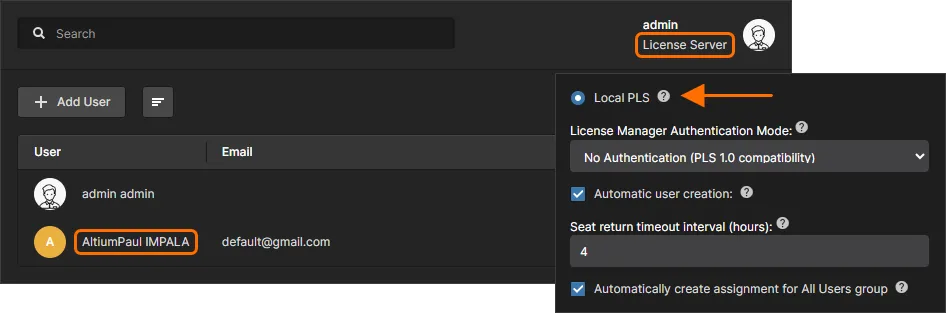 In a multi-server setup (Central License server and Local 'department' Servers), a Local Server user name is synced/replicated in the Licensing Server, if it does not already exist – thereby providing Local access to centralized licenses.