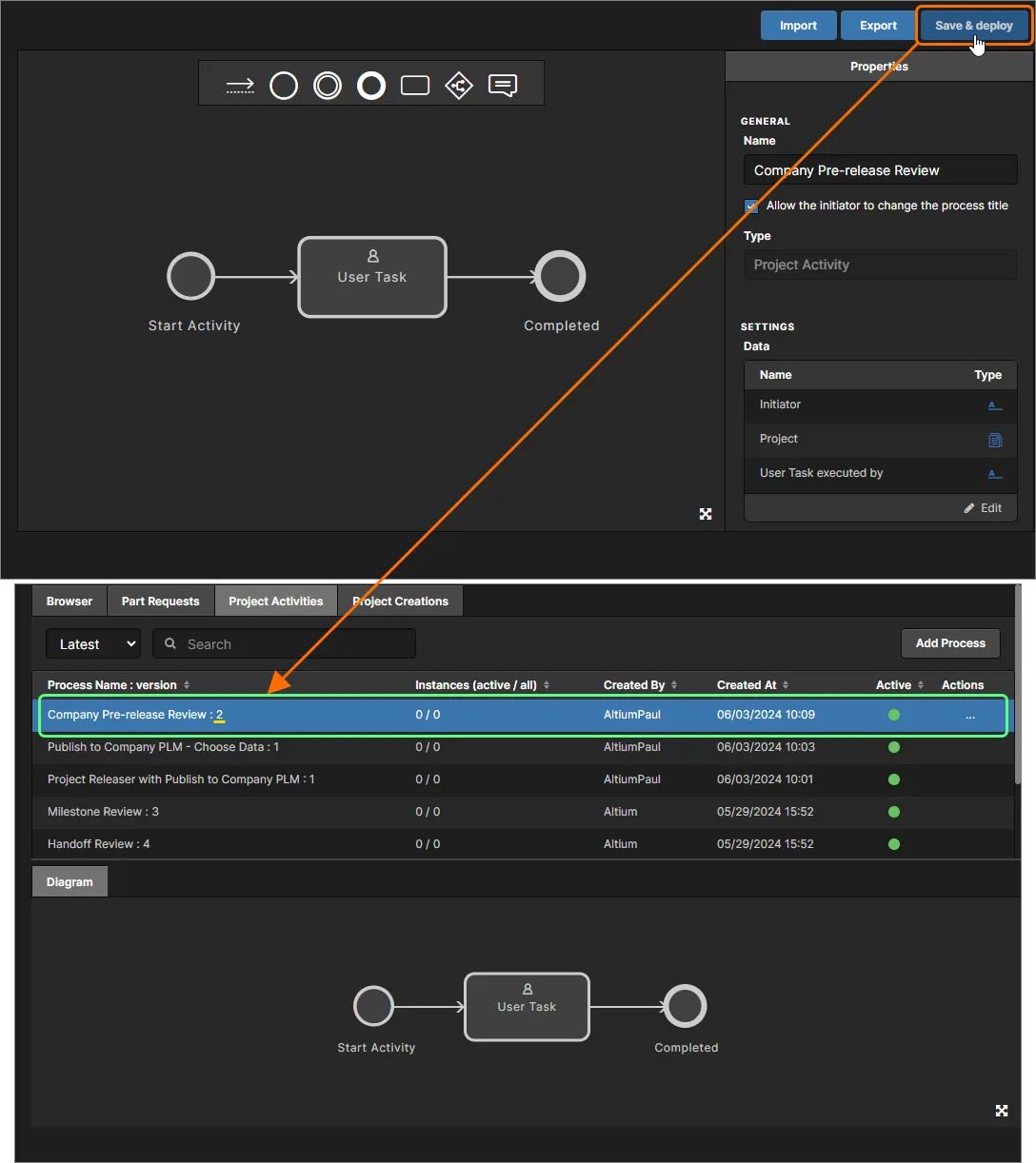 With modifications made, save and deploy as the next version of that process definition.