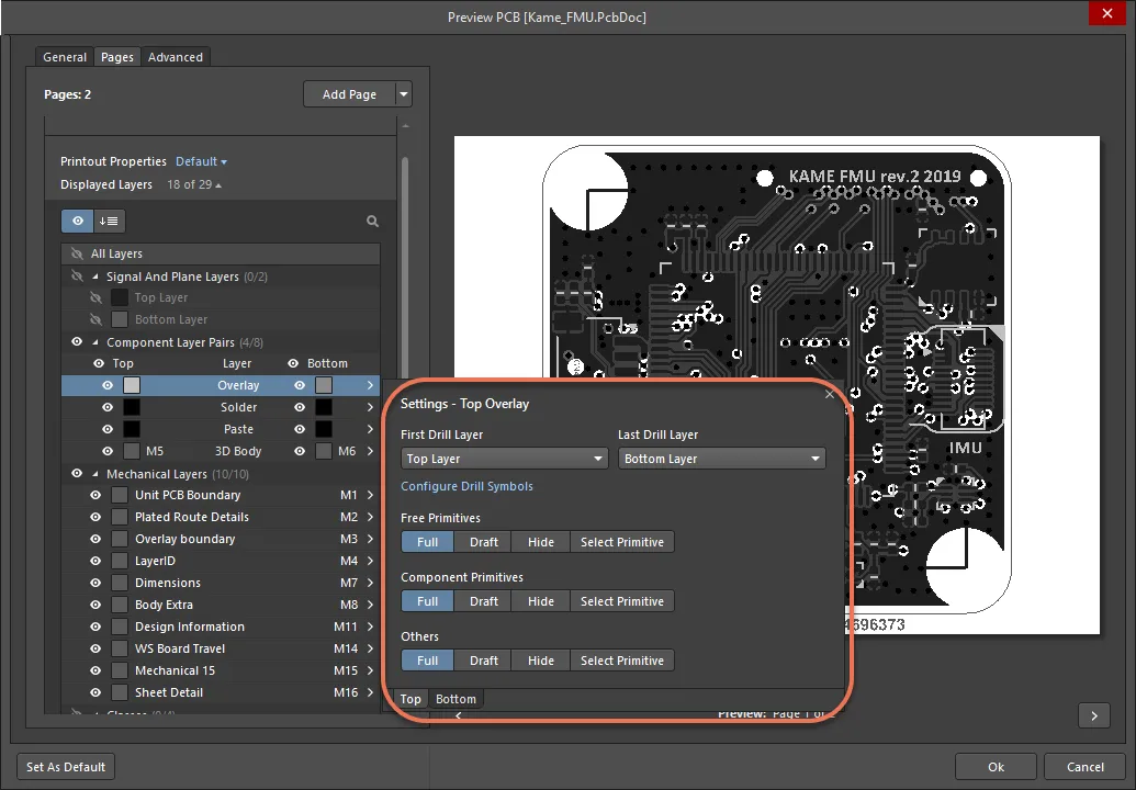 Configure the selected layer through the Settings region. Configure the selected layer through the Settings region.
