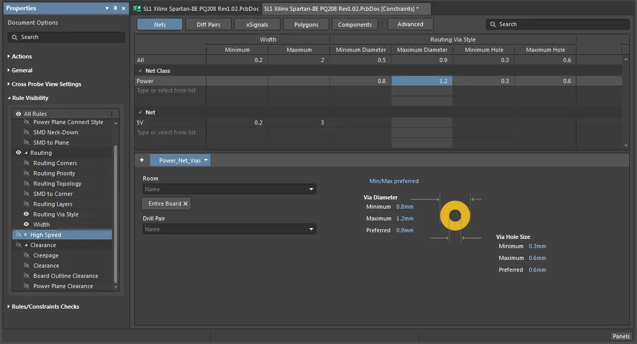 Add more specific constraints for different objects and their groups (for example, nets and net classes).