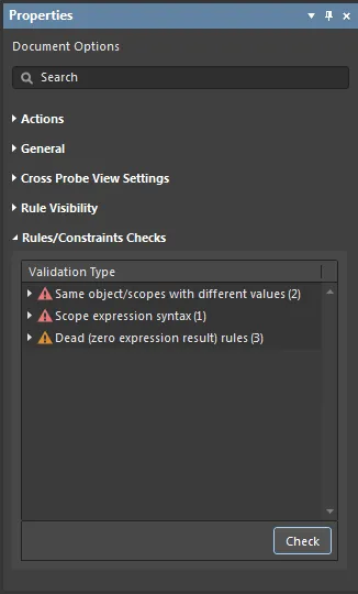Check the validity of rules currently defined in the Constraints Editor.