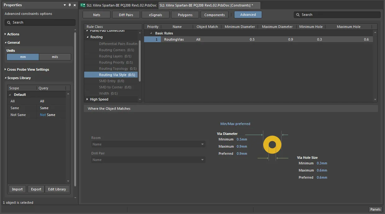 In Advanced mode of the Constraints Editor, rules are grouped by type.