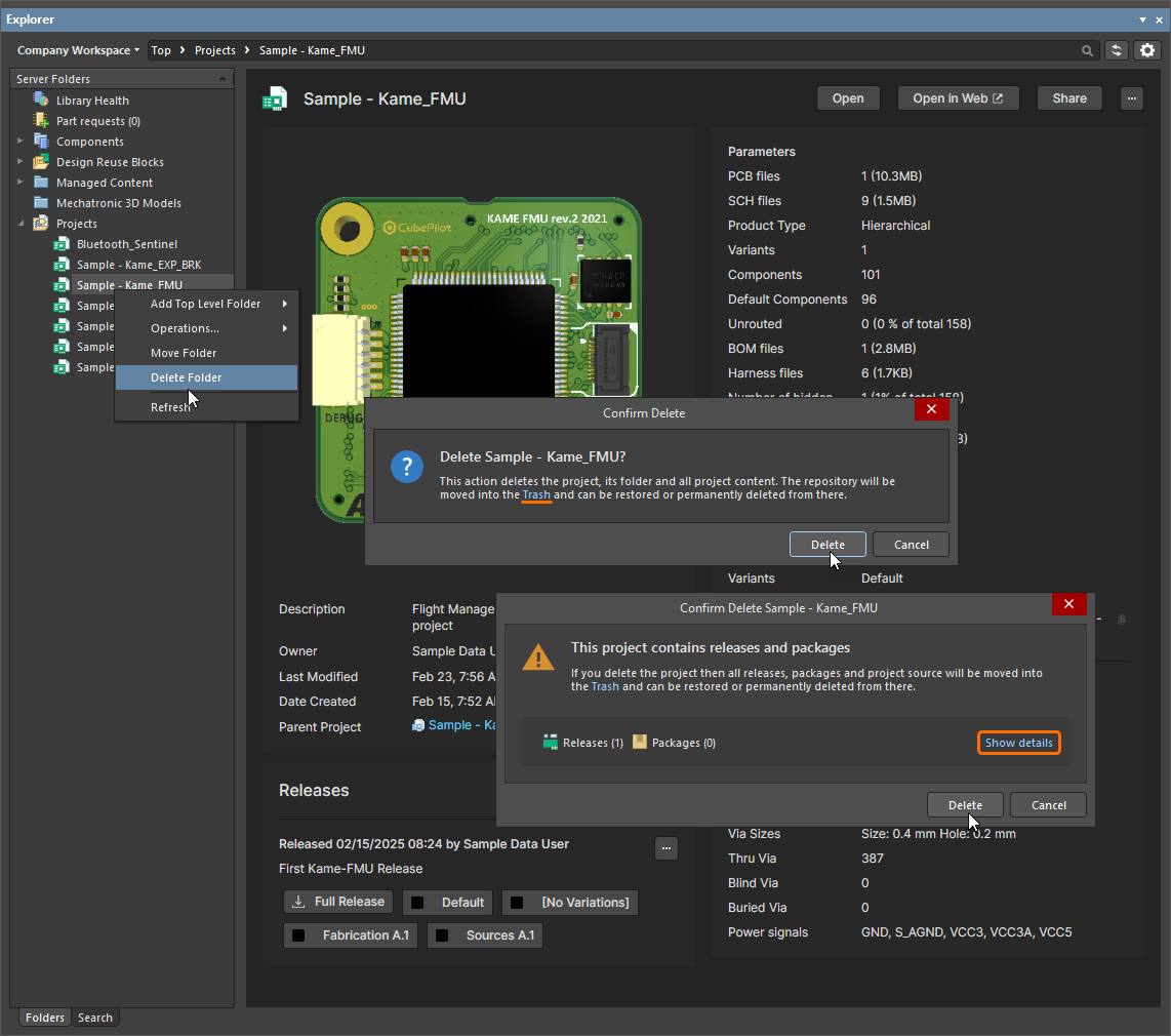 Example soft deletion of a Workspace project Example soft deletion of a Workspace project
