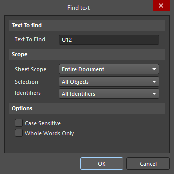 The Find text dialog