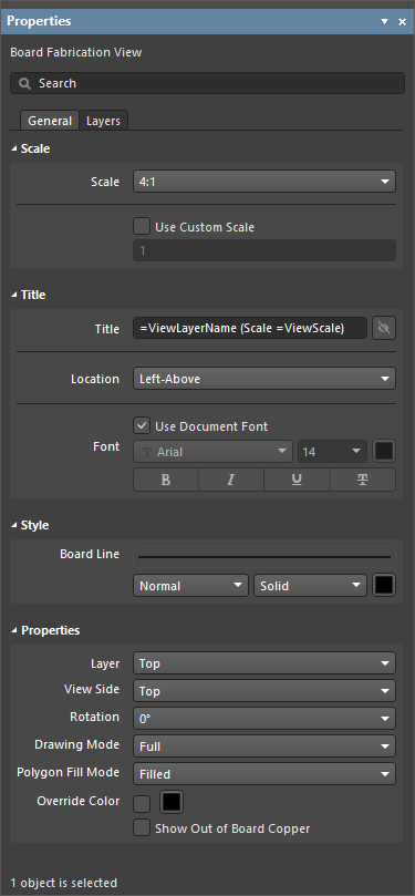 The panel automatically changes its content to match the selected object.
