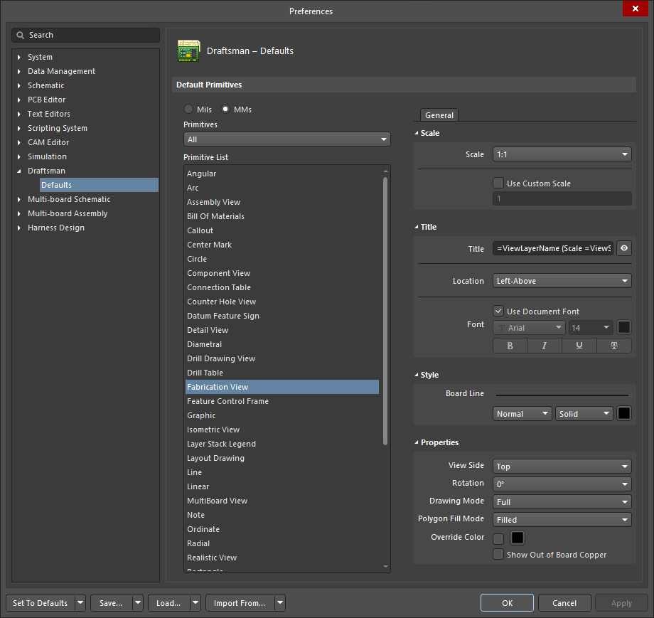 Use the Primitive List column to access properties for objects and edit default values as required.