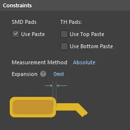 Default constraints for the Paste Mask Expansion rule Default constraints for the Paste Mask Expansion rule