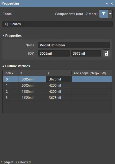 The Properties panel can be used to edit the graphical properties of a room.