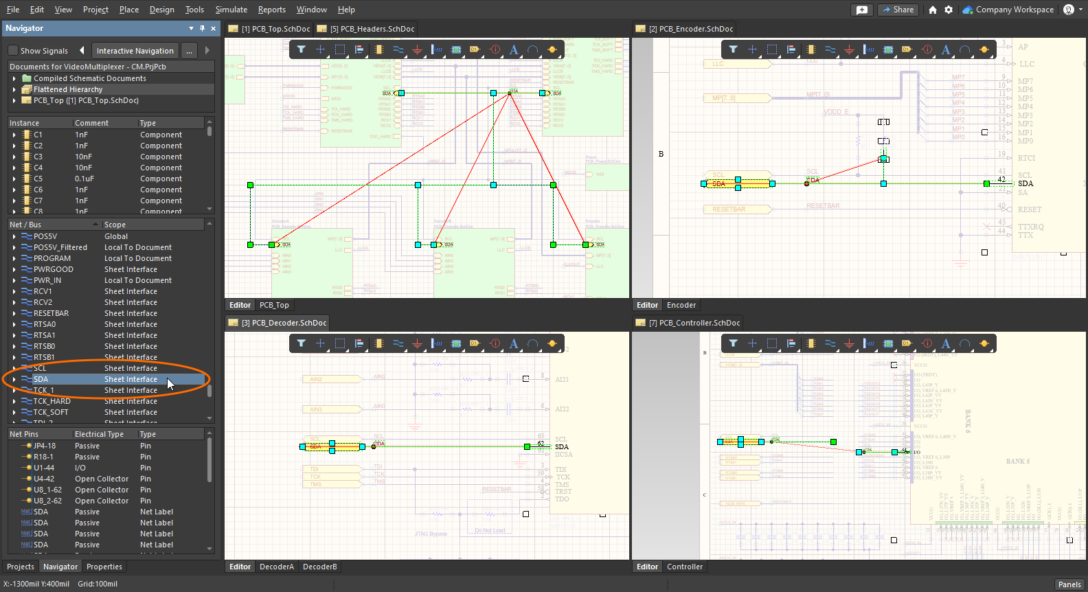 Click on an object in the Navigator panel to locate all instances of that object, over the entire design. 
